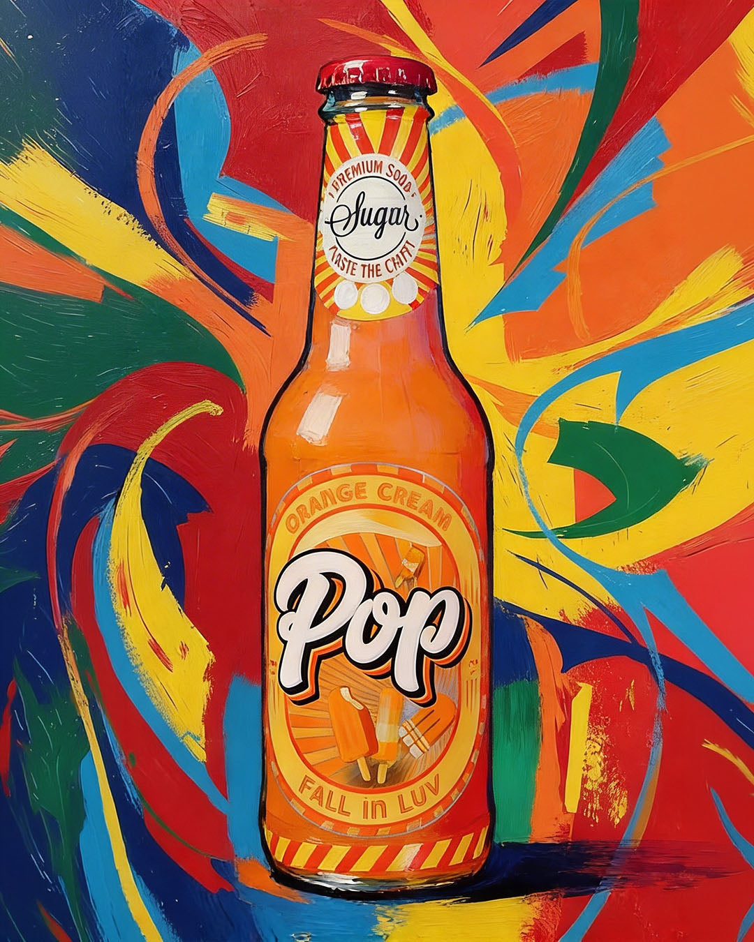 Orange cream POP bottle with colorful abstract background